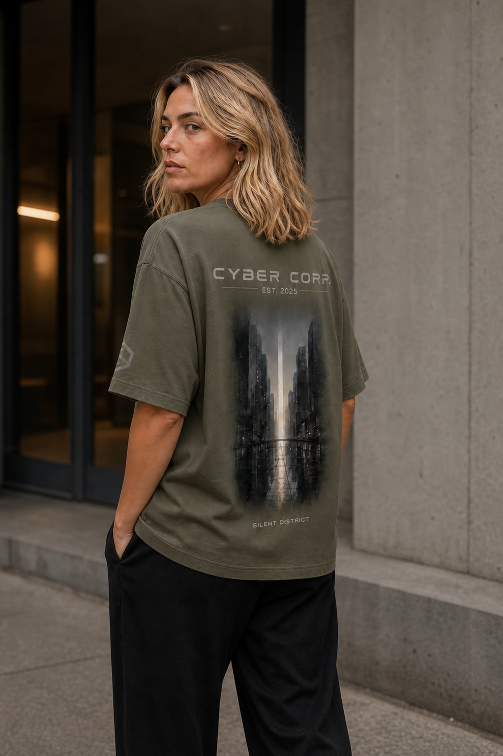Dos trois quarts du t-shirt Silent District Olive