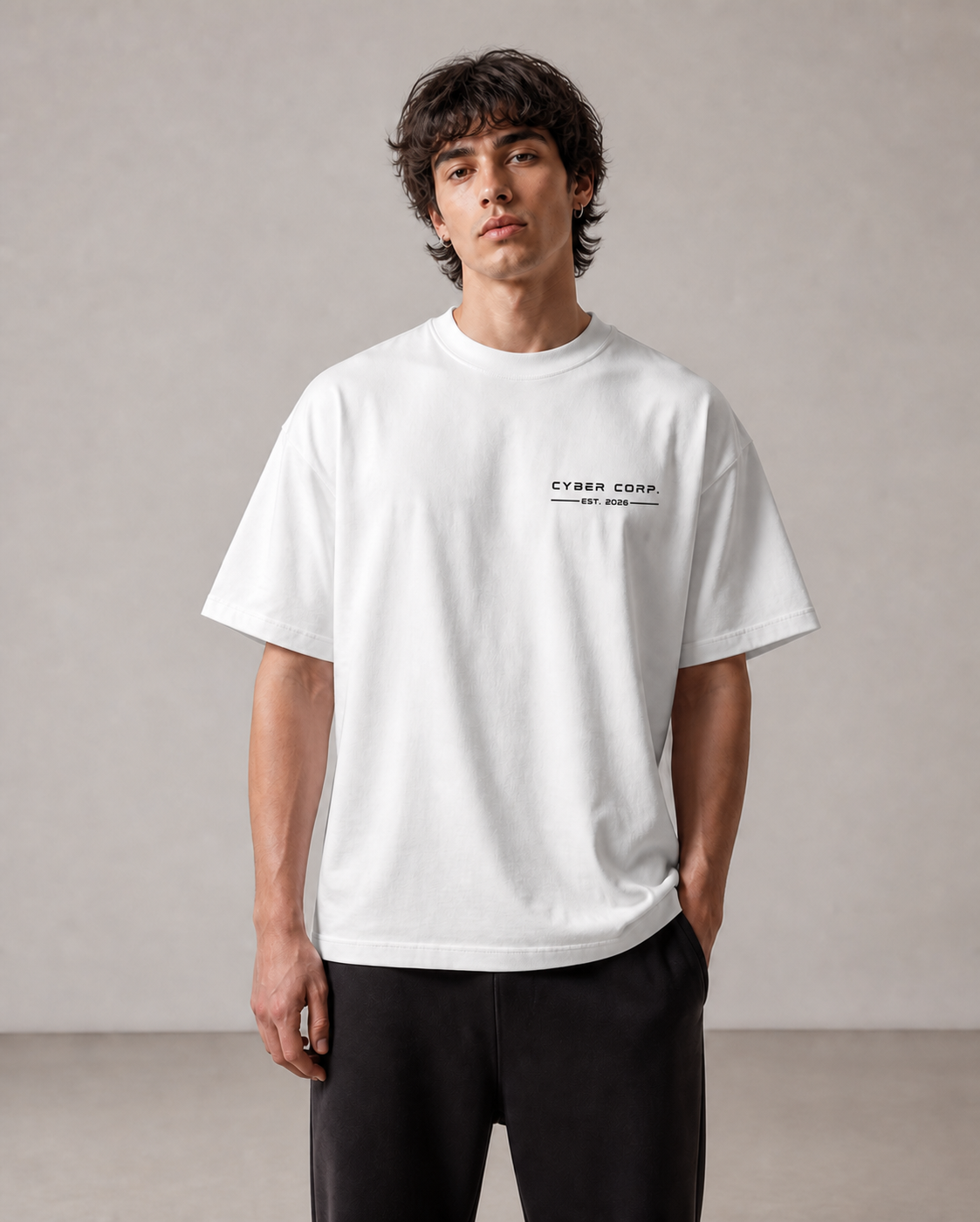 Essential Basic Tee Blanc — t-shirt oversize blanc Cyber Corp. Label