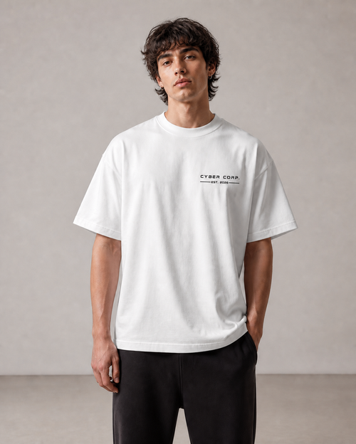 Essential Basic Tee Blanc — t-shirt oversize blanc Cyber Corp. Label